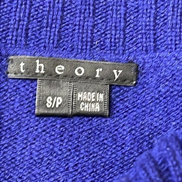 Theory Womens Christobal Cashmere Striped Blue Mock Neck Ribbed Trim Sweater Top - Picture 9 of 11